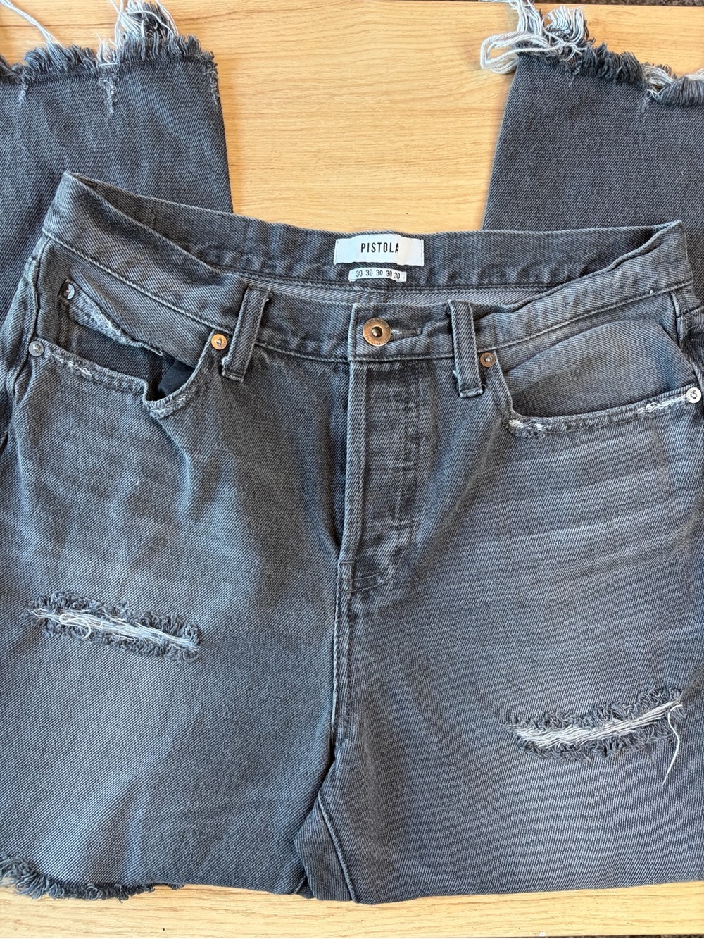 Pistola Black Ripped Distressed Straight Leg Jeans Size 30